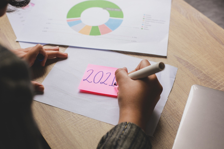 2021 schrijven op post-it